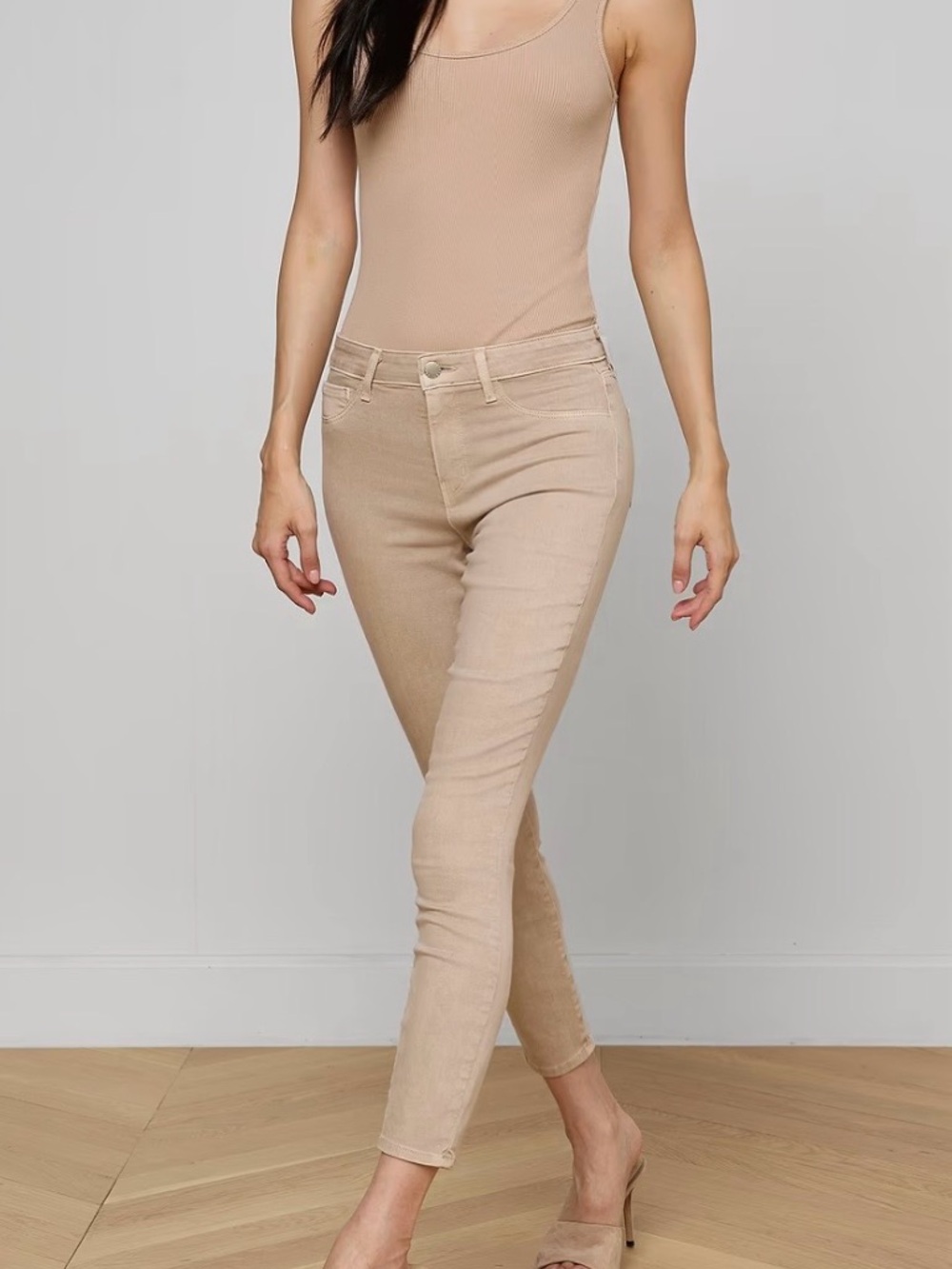 L’Agence Margot Cropped Skinny Jeans Biscuit Mid Rise Designer Size 26